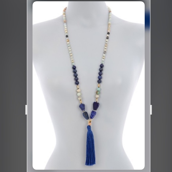 ADORNIA Amazonite BlueLapis Beaded Tassel Necklace